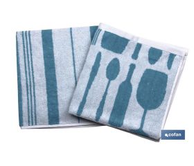 Pack de 2 paños de cocina | Medida 50 x 50 cm | Color azul con estampado | Modelo Malbec