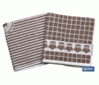 Pack de 2 paños de cocina | Medida 50 x 50 cm | Color tostado con estampado | Modelo Garnacha