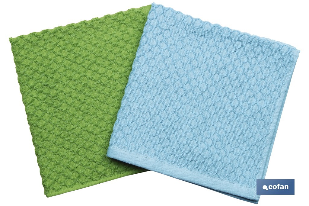 PACK 2 PAÑOS COCINA 50x50 VERDE/AZUL