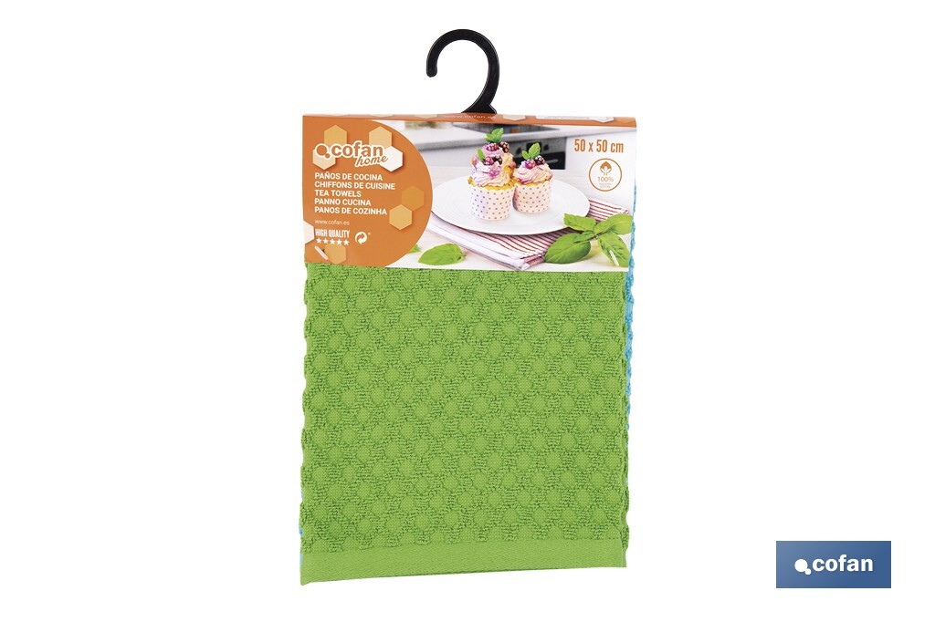 PACK 2 PAÑOS COCINA 50x50 VERDE/AZUL