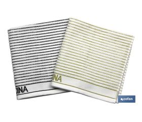 Pack de 2 paños de cocina | Medida 50 x 50 cm | Color Blanco con rayas | Modelo Verdejo