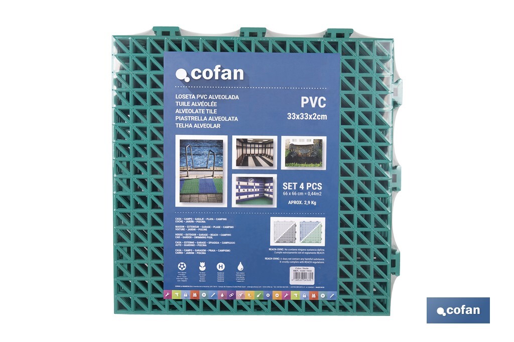 SET DE 4 UDS. LOSETA ALVEOLADA VERDE DE PVC 33 X 33 X 2 CM