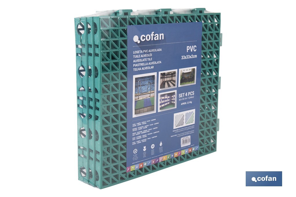SET DE 4 UDS. LOSETA ALVEOLADA VERDE DE PVC 33 X 33 X 2 CM