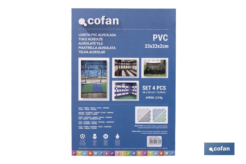 SET DE 4 UDS. LOSETA ALVEOLADA VERDE DE PVC 33 X 33 X 2 CM