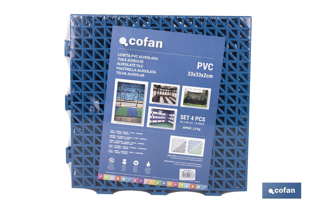 SET DE 4 UDS. LOSETA ALVEOLADA AZUL DE PVC 33 X 33 X 2 CM