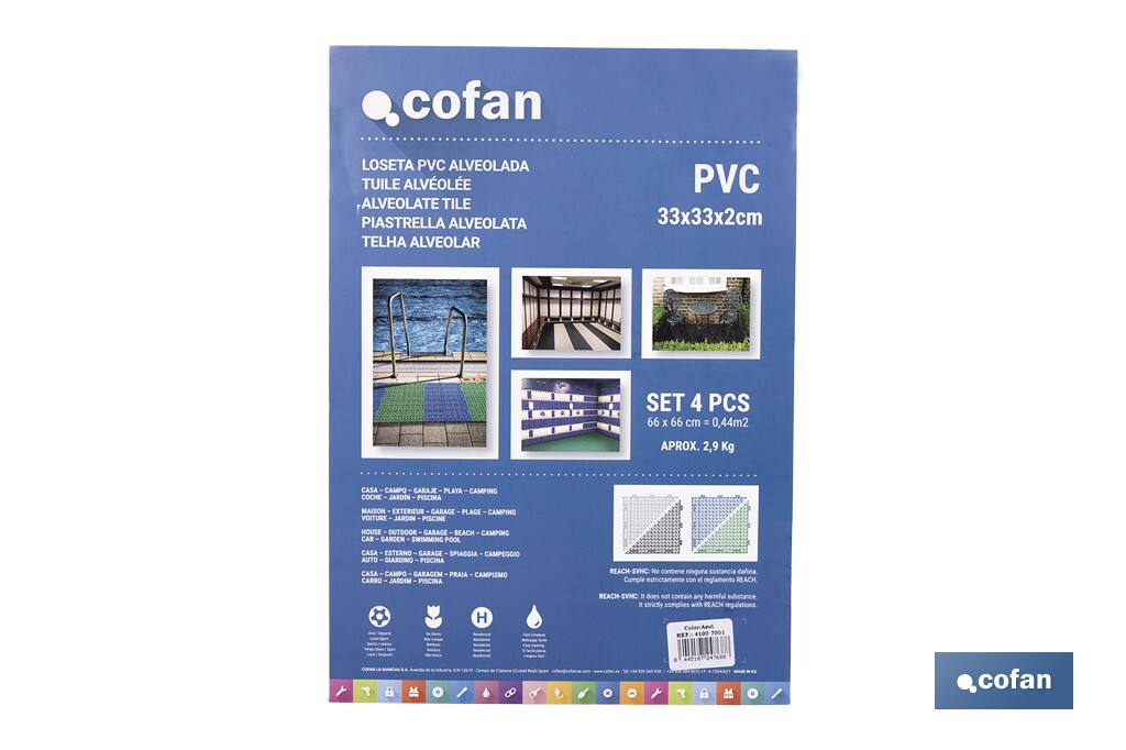 SET DE 4 UDS. LOSETA ALVEOLADA AZUL DE PVC 33 X 33 X 2 CM