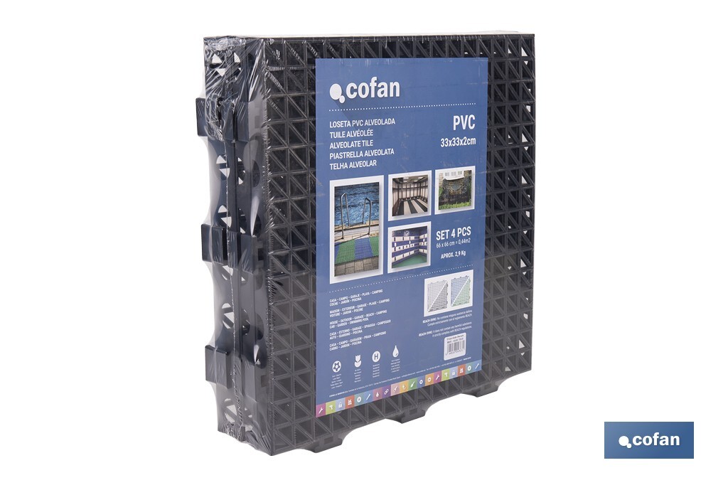 SET DE 4 UDS. LOSETA ALVEOLADA GRIS OSCURO DE PVC 33 X 33 X 2 CM