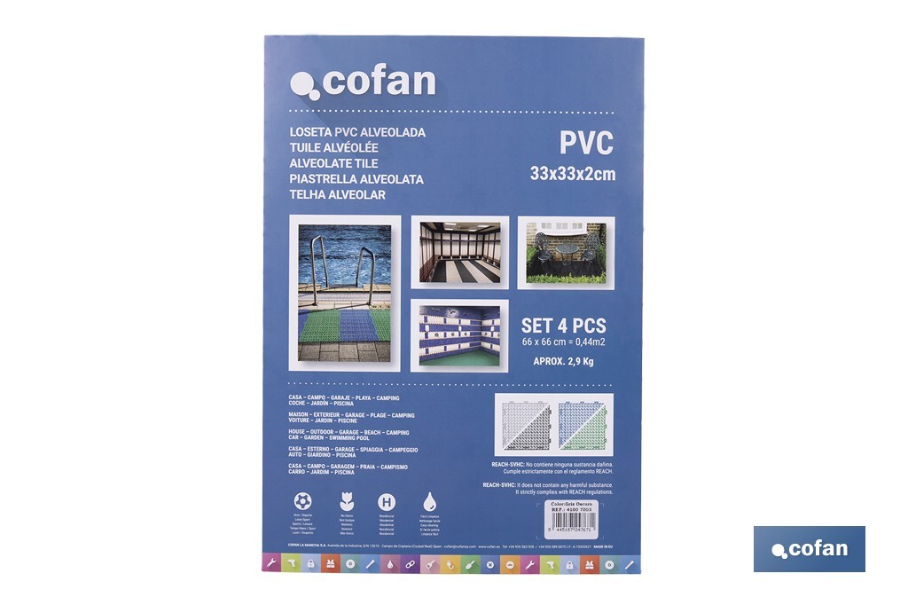 SET DE 4 UDS. LOSETA ALVEOLADA GRIS OSCURO DE PVC 33 X 33 X 2 CM