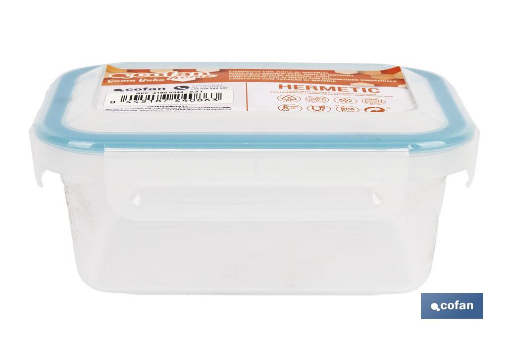 FIAMBRERA AZUL RECTANGULAR CON JUNTA BI-MATERIA MODELO YUBA 0,5 L