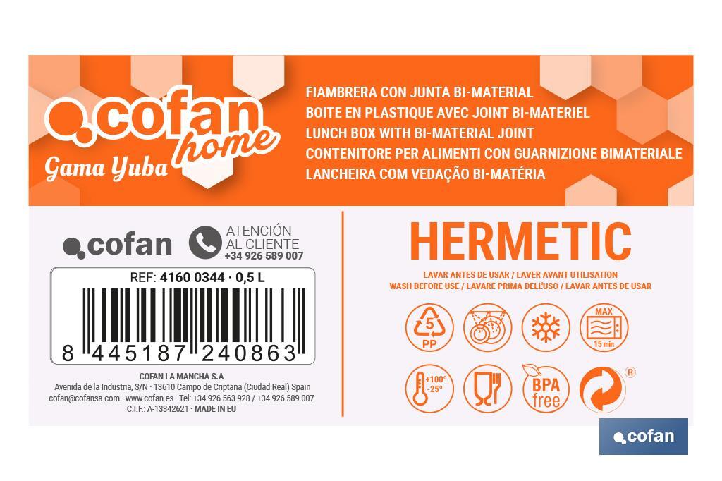 FIAMBRERA AZUL RECTANGULAR CON JUNTA BI-MATERIA MODELO YUBA 0,5 L