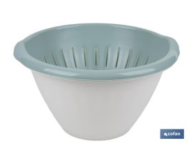 Set de Ensaladera y Escurridor de Verduras | Color: blanco y verde | Medida: 30 x 19 cm