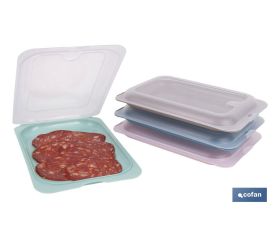 Pack de 4 fiambreras portaembutidos apilables | Tapa transparente | Conservación de alimentos | Medidas: 25 x 17 x 3 cm