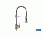 Grifo de cocina monomando con rociador | Caño giratorio 360° | Cuerpo de latón | Medidas: ø5 x 48 x 22 cm | Disponible en gris antracita metalizado