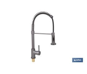 Grifo de cocina monomando con rociador | Caño giratorio 360° | Cuerpo de latón | Medidas: ø5 x 48 x 22 cm | Disponible en gris antracita metalizado