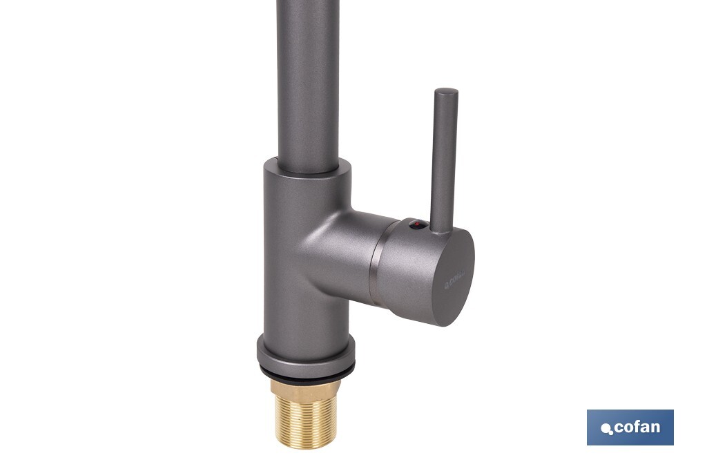 GRIFO DE COCINA MONOMANDO CON ROCIADOR GRIS ANTRACITA