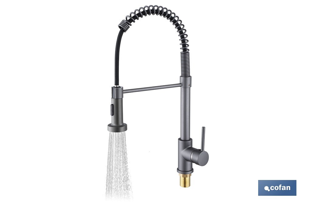 GRIFO DE COCINA MONOMANDO CON ROCIADOR GRIS ANTRACITA
