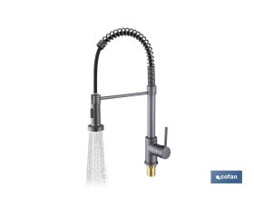 GRIFO DE COCINA MONOMANDO CON ROCIADOR GRIS ANTRACITA