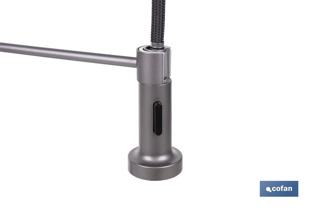GRIFO DE COCINA MONOMANDO CON ROCIADOR GRIS ANTRACITA