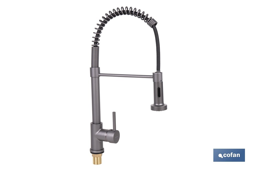 GRIFO DE COCINA MONOMANDO CON ROCIADOR GRIS ANTRACITA