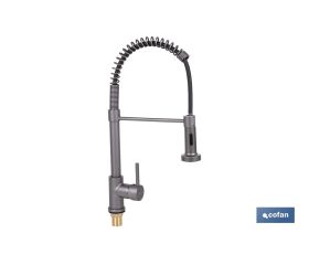 GRIFO DE COCINA MONOMANDO CON ROCIADOR GRIS ANTRACITA