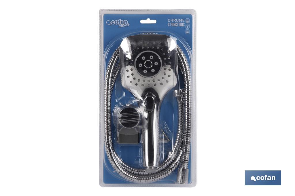 KIT DUCHA CUADRADA 3 FUNCIONES (MANGO+FLEXO+COLGADOR)