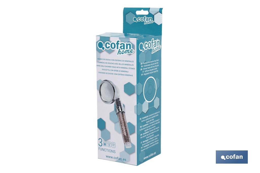 MANGO DE DUCHA IÓNICA CON ESFERAS MINERALES TRES FUNCIONES MODELO RELAX