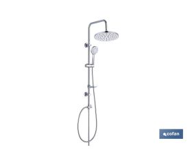 Columna de Ducha Redonda | Con 5 Funciones | Mango + Flexo + Barra Deslizante + Rociador + Jabonera | Fabricado en ABS Cromado