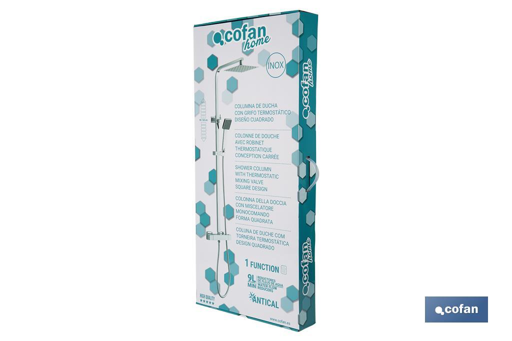 COLUMNA DE DUCHA TERMOSTATICA DISEÑO CUADRADO 90-1.40 CM