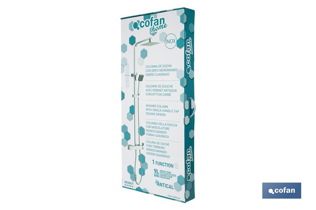 COLUMNA DE DUCHA MONOMANDO DISEÑO CUADRADO 90-1.40 CM