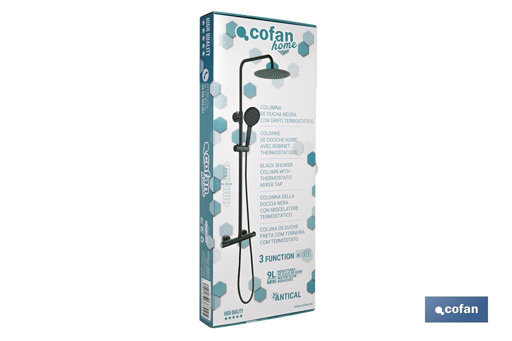COLUMNA DE DUCHA NEGRA CON GRIFO TERMOSTATICO 90-1,40 CM