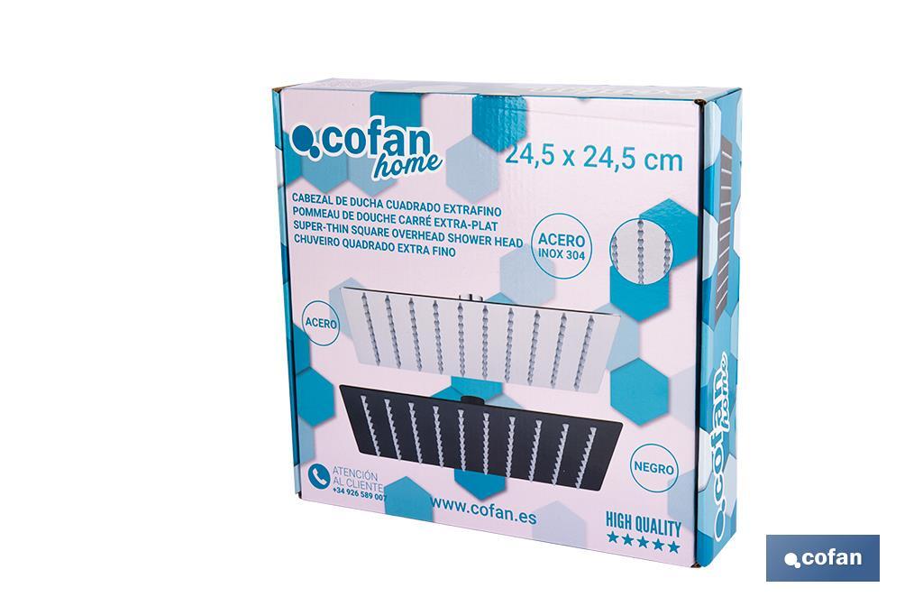 CABEZAL DE DUCHA CUADRADO EXTRAFINO DE ACERO INOXIDABLE 304 NEGRO MATE 24,5 X 24,5 CM