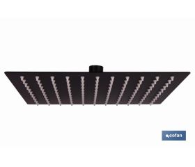 Cabezal de ducha cuadrado orientable | Diseño extrafino | Tecnología antical | Medidas: 24,5 x 24,5 cm | Disponible en acabado negro mate y en acero inoxidable