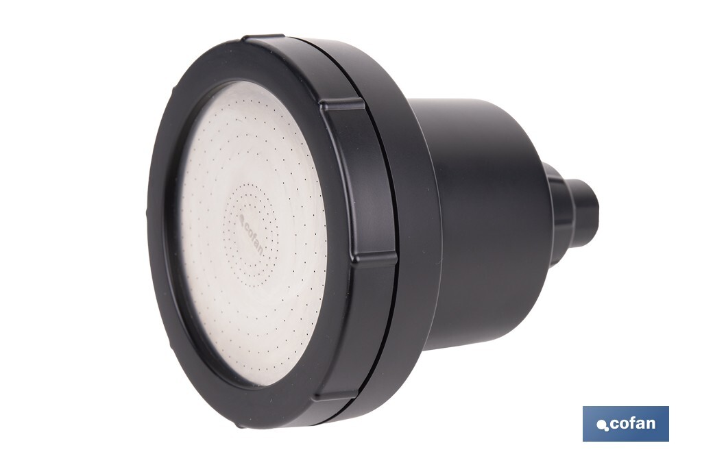 ROCIADOR DE DUCHA CON 15 FILTROS COLOR NEGRO 11,5 X 13,5 CM