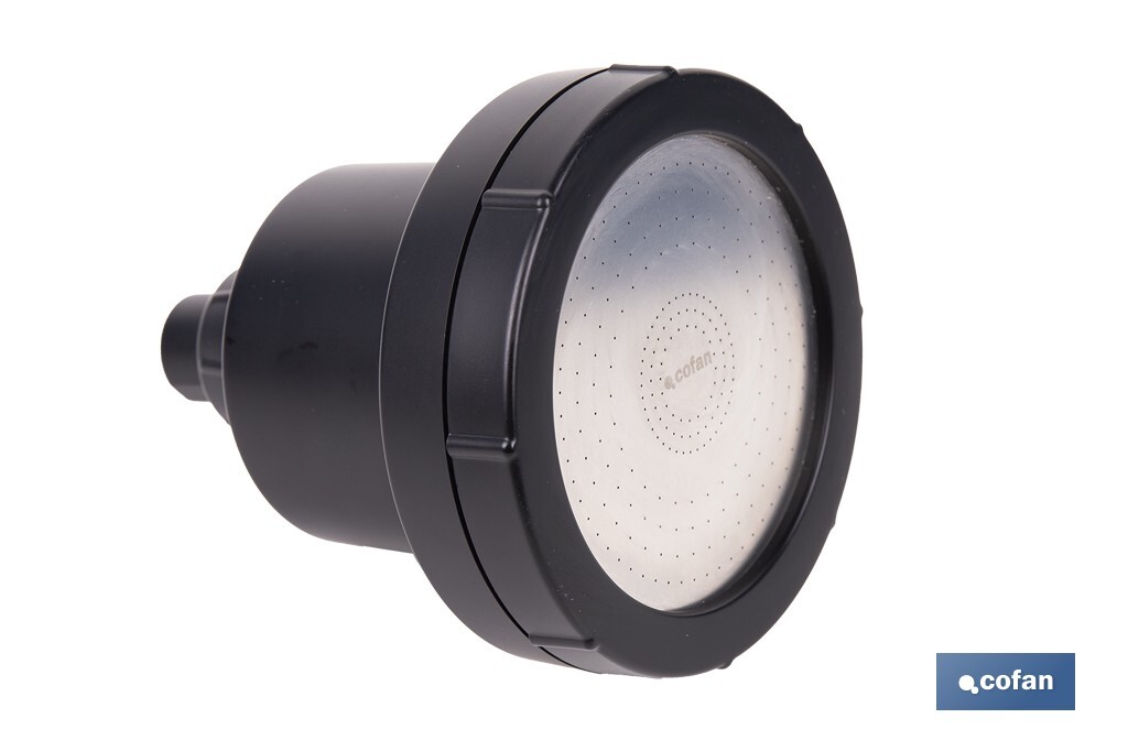 ROCIADOR DE DUCHA CON 15 FILTROS COLOR NEGRO 11,5 X 13,5 CM