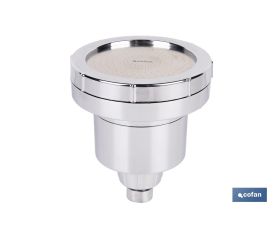 ROCIADOR DE DUCHA CON 15 FILTROS COLOR INOX. 11,5 X 13,5 CM