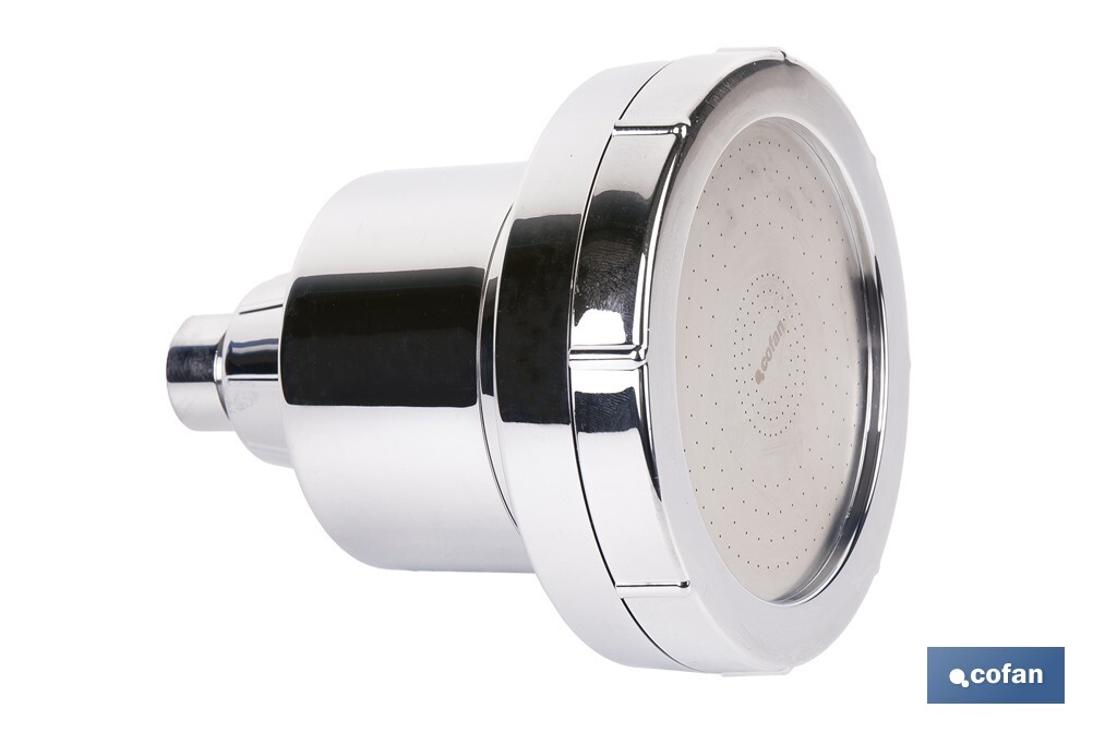 ROCIADOR DE DUCHA CON 15 FILTROS COLOR INOX. 11,5 X 13,5 CM