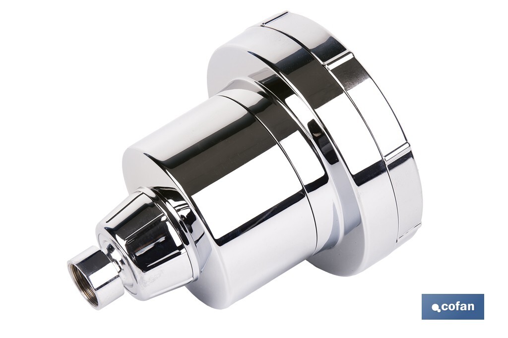 ROCIADOR DE DUCHA CON 15 FILTROS COLOR INOX. 11,5 X 13,5 CM