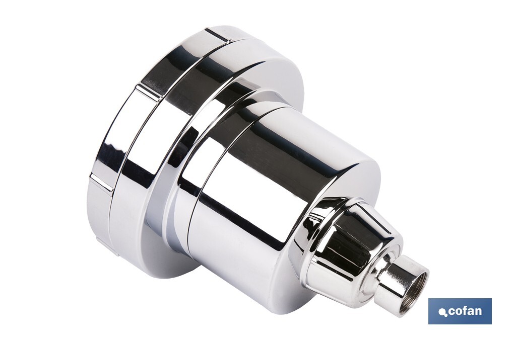 ROCIADOR DE DUCHA CON 15 FILTROS COLOR INOX. 11,5 X 13,5 CM
