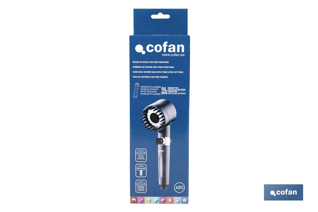 MANGO DE DUCHA CON TRES FUNCIONES, FILTRO Y AHORRO DE AGUA GRIS ANTRACITA