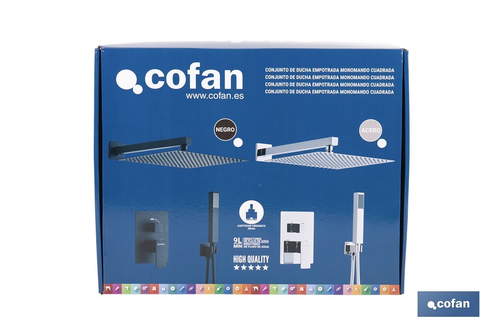 CONJUNTO DE DUCHA EMPOTRADA MONOMANDO CUADRADA CROMADA