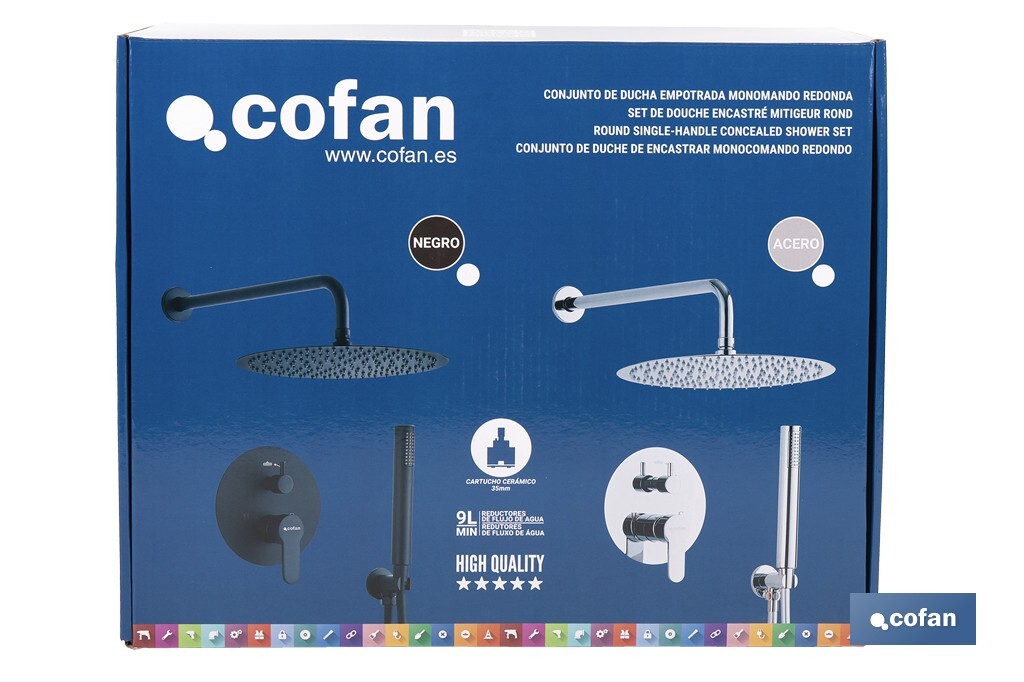 CONJUNTO DE DUCHA EMPOTRADA MONOMANDO REDONDA NEGRO MATE