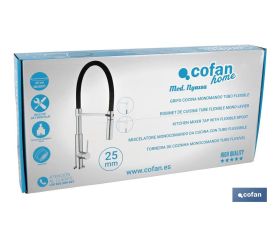 GRIFO COCINA MONOMANDO TUBO FLEXIBLE NEGRO 25 mm