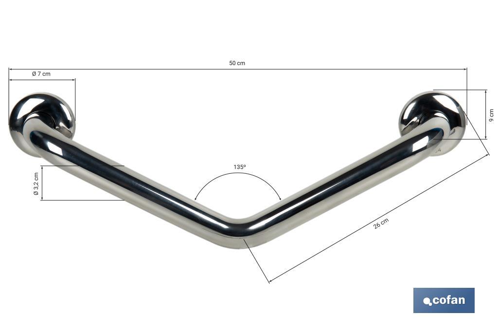 BARRA DE APOYO CON ANGULO DE 135º DE ACERO INOXIDABLE 304 (50 x 3.2 CM)