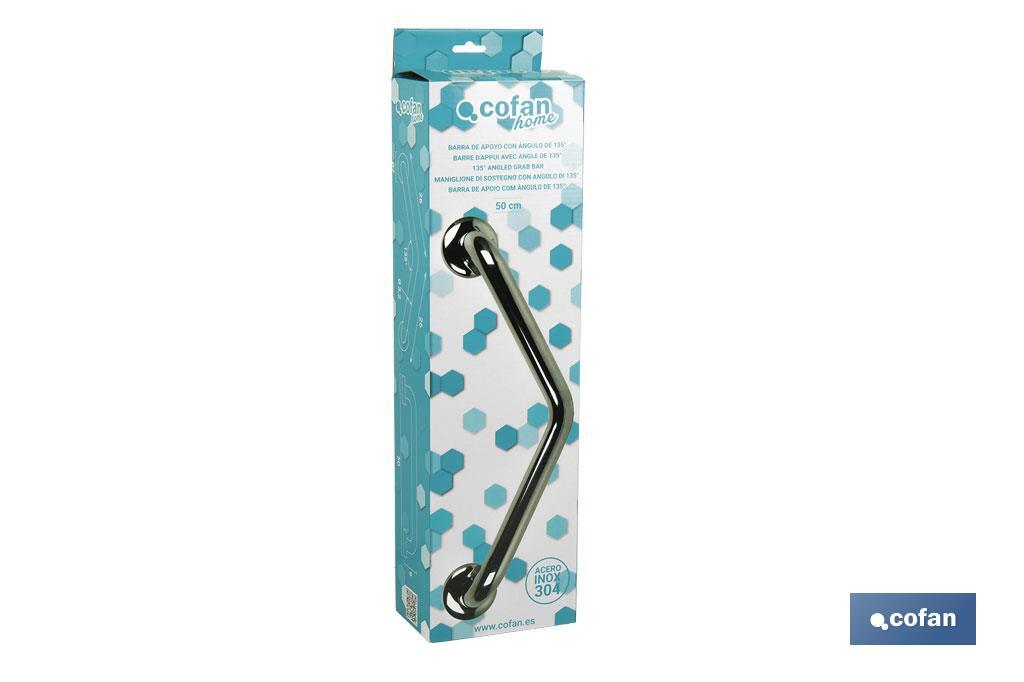 BARRA DE APOYO CON ANGULO DE 135º DE ACERO INOXIDABLE 304 (50 x 3.2 CM)