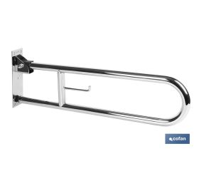 Barra de Apoyo Abatible Vertical con Accesorio para Papel Higiénico | Medida: 74 cm de largo y 3,2 cm de diámetro