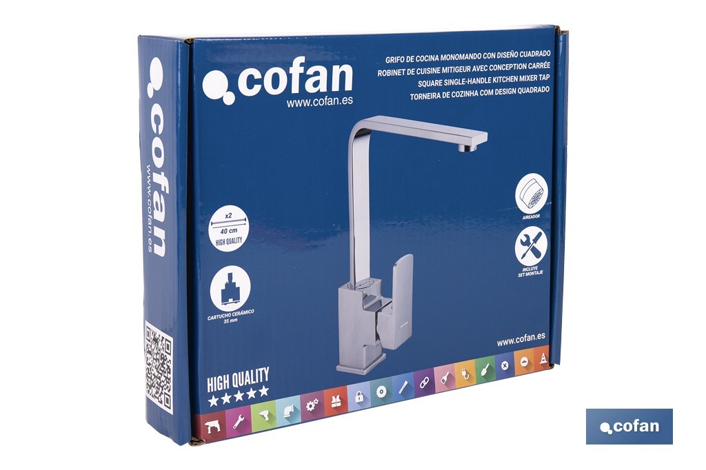 GRIFO DE COCINA MONOMANDO CON DISEÑO CUADRADO 35 MM