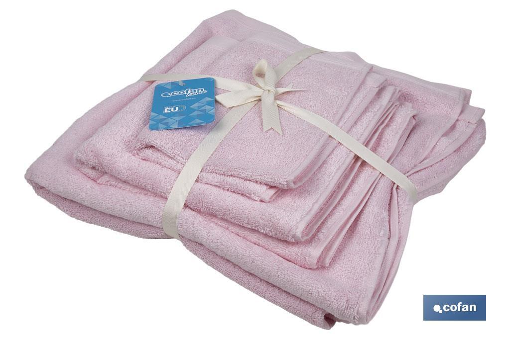 JUEGO DE 3 TOALLAS ROSA CLARO 580 G/M2 GAMA FLOR 30X50  50X100  70X140 CM
