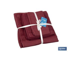 Juego de 3 toallas de color burdeos con 580 g/m2 | Gama París | Set de toallas 100 % de algodón