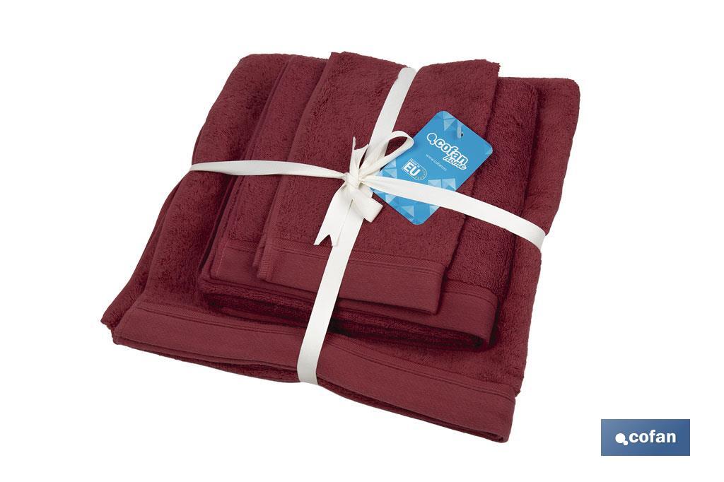 JUEGO DE 3 TOALLAS BURDEOS 580 G/M2 GAMA PARÍS 30X50  50X100  70X140 CM