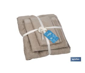 Juego de 3 toallas de color beige con 580 g/m2 | Gama Abisinia | Set de toallas 100 % de algodón